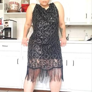 🥂Vintage 12/14, Flapper Sequin Fringe Dress